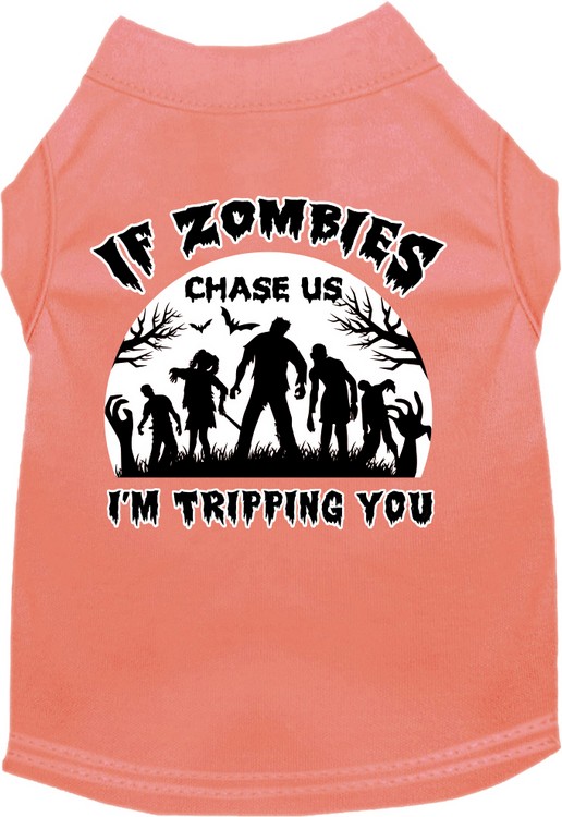 If Zombies Chase Us Screen Print Dog Shirt Peach Size XS